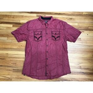 Buckle Affliction‎ Mens Shirt Premium Courage Stone Button Up  XXL Red Cotton